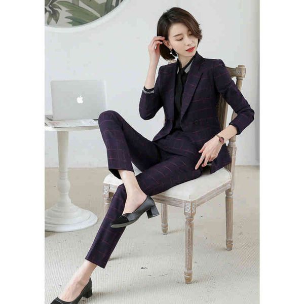 women's two piece pants ladies suit autumn and winter high-end fashion lattice double-breasted trousers two-piece temperament women, White
women's two piece pants ladies suit autumn and winter high-end fashion lattice double-breasted trousers two-piece temperament women, White