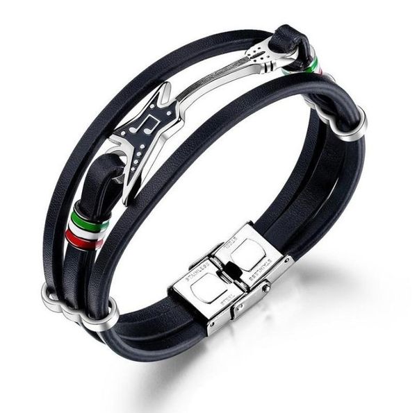 charm bracelets punk men's leather bracelet individual small guitar multi-layer braided rope, Golden;silver
charm bracelets punk men's leather bracelet individual small guitar multi-layer braided rope, Golden;silver