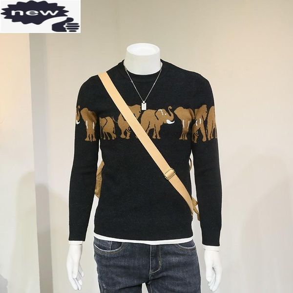 men's sweaters street style casual long-sleeve all-match pullover men knitting wool elephant print fashion slim autumn winter, White;black
men's sweaters street style casual long-sleeve all-match pullover men knitting wool elephant print fashion slim autumn winter, White;black