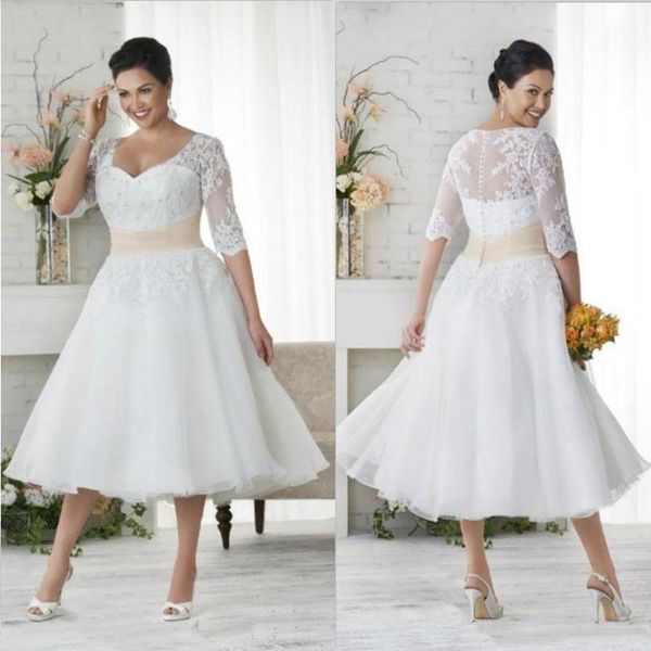 vintage 2022 lace appliques plus size bohemian wedding dresses with sheer half sleeves 1950's v neck tea length a line beach bridal gow, White
vintage 2022 lace appliques plus size bohemian wedding dresses with sheer half sleeves 1950's v neck tea length a line beach bridal gow, White