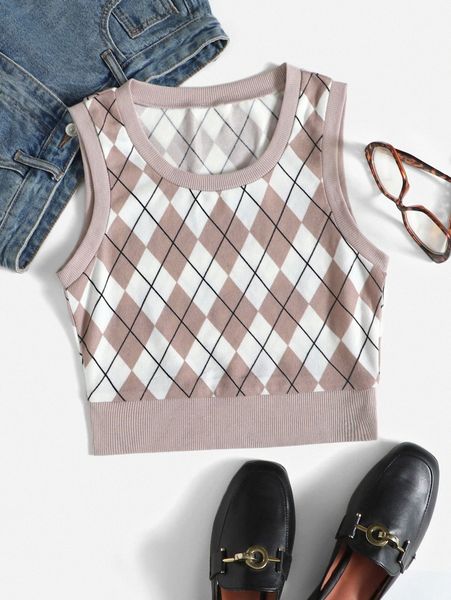 argyle pattern tank h624#, White