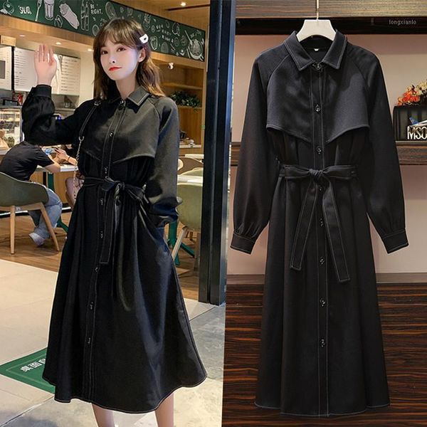 fashion large size women's 2020 new spring autumn loose thin waist long trench coat black dress g1631, Tan;black
fashion large size women's 2020 new spring autumn loose thin waist long trench coat black dress g1631, Tan;black
