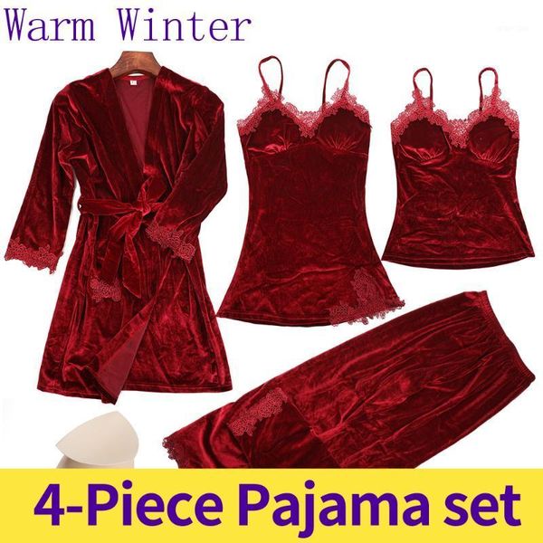 4 pieces robe sets women sleepwear winter warm pajamas set women's nightwear suit sleep pyjama kit bathrobe home wear1, Black;red
4 pieces robe sets women sleepwear winter warm pajamas set women's nightwear suit sleep pyjama kit bathrobe home wear1, Black;red