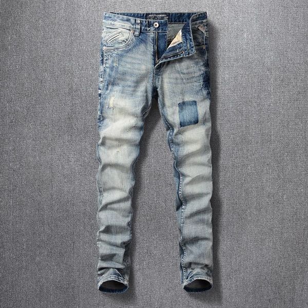 men's jeans italian style fashion men retro blue slim fit distressed ripped denim trousers vintage designer cotton pants
men's jeans italian style fashion men retro blue slim fit distressed ripped denim trousers vintage designer cotton pants