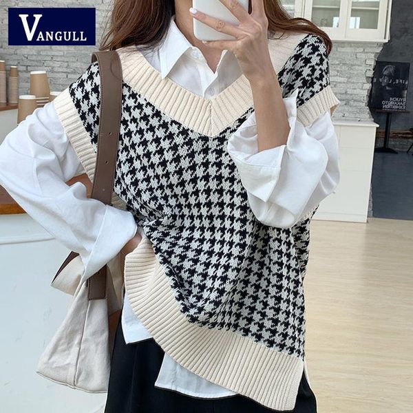 women's vests women 2021 fashion oversized houndstooth knitted vest sweater vintage sleeveless side vents female waistcoat chic, Black;white
women's vests women 2021 fashion oversized houndstooth knitted vest sweater vintage sleeveless side vents female waistcoat chic, Black;white