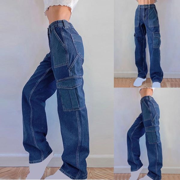 women's jeans women winter straight girls street high waist trousers washed dark multi-pocket unique design pants, Blue
women's jeans women winter straight girls street high waist trousers washed dark multi-pocket unique design pants, Blue
