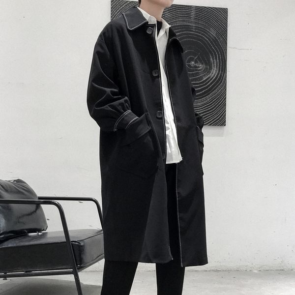 2021 spring korean new trend lapel medium length windbreaker fashion handsome loose men's coat, Tan;black
2021 spring korean new trend lapel medium length windbreaker fashion handsome loose men's coat, Tan;black
