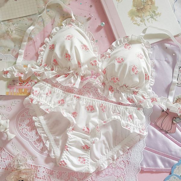 soft girl cute cat cat paw milk silk no steel ring triangle cup bra set japanese sweet loli lotus leaf underwear underwear set c1211, Black;white
soft girl cute cat cat paw milk silk no steel ring triangle cup bra set japanese sweet loli lotus leaf underwear underwear set c1211, Black;white