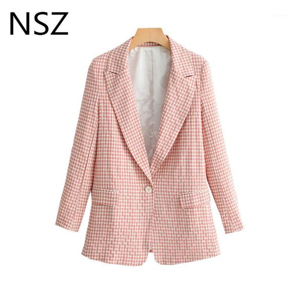 nsz women cotton pink plaid blazer long sleeve single button check jacket office lady blazer work coat1, White;black
nsz women cotton pink plaid blazer long sleeve single button check jacket office lady blazer work coat1, White;black