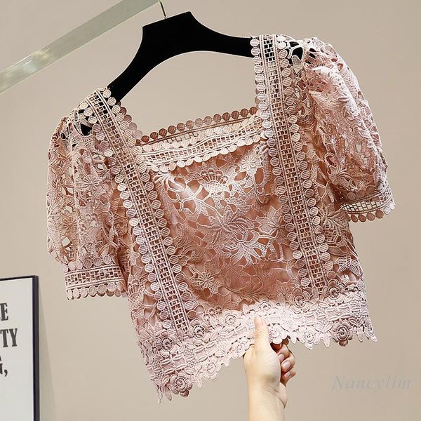 women's lace blouse 2021 retro puff sleeve square collar off-shoulder short lace shirt lady elegant crop whitc blusas, White
women's lace blouse 2021 retro puff sleeve square collar off-shoulder short lace shirt lady elegant crop whitc blusas, White