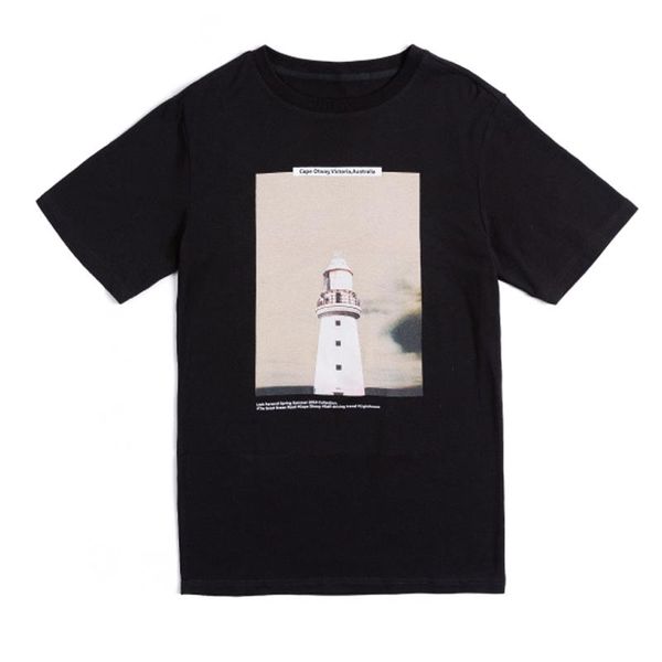 lighthouse print cotton short sleeve round neck black t-shirt a basic printed short sleeve in a solid color, White;black
lighthouse print cotton short sleeve round neck black t-shirt a basic printed short sleeve in a solid color, White;black