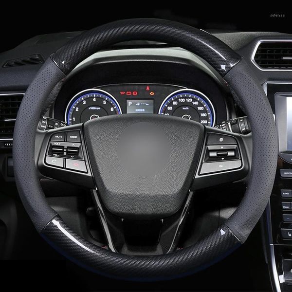 carbon fiber leather car steering wheel cover for i20 i30 i40 tucson solaris ix35 creta santa fe kona elantra1
carbon fiber leather car steering wheel cover for i20 i30 i40 tucson solaris ix35 creta santa fe kona elantra1