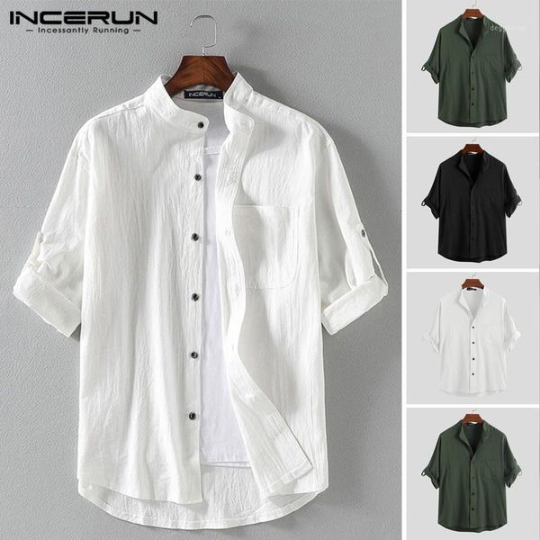 men's casual shirts men solid color shirt cotton stand collar breathable 3/4 sleeve harajuku camisa streetwear 2021 s-5xl incerun1, White;black
men's casual shirts men solid color shirt cotton stand collar breathable 3/4 sleeve harajuku camisa streetwear 2021 s-5xl incerun1, White;black