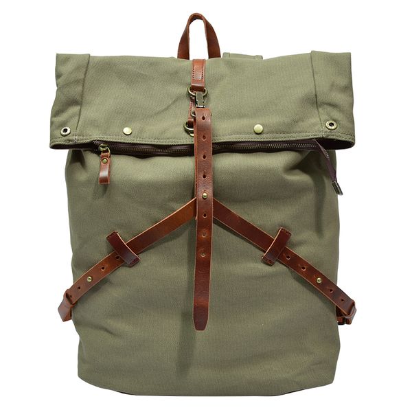 retro ttico encerado lona impermevel caminhadas rolo superior anti-roubo mochila para homem nchv
