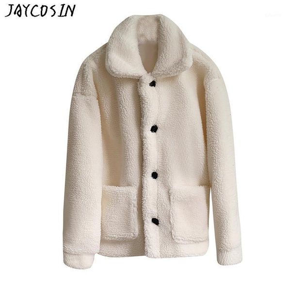 jaycosin 2019 personality coat women fashion autumn and winter solid casual loose short windbreaker lamb coat jas manteau drop1, Tan;black