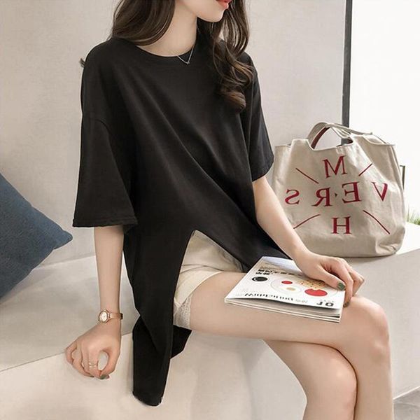 women's round neck plain t-shirt summer long foreign trade loose l female kg-1089, White
women's round neck plain t-shirt summer long foreign trade loose l female kg-1089, White