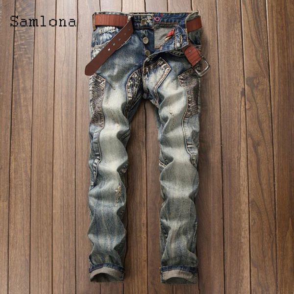 men's jeans samlona plus size men denim pants 2021 spring slim bottoms pant male patchwork pencil trousers mens clothing, Blue
men's jeans samlona plus size men denim pants 2021 spring slim bottoms pant male patchwork pencil trousers mens clothing, Blue