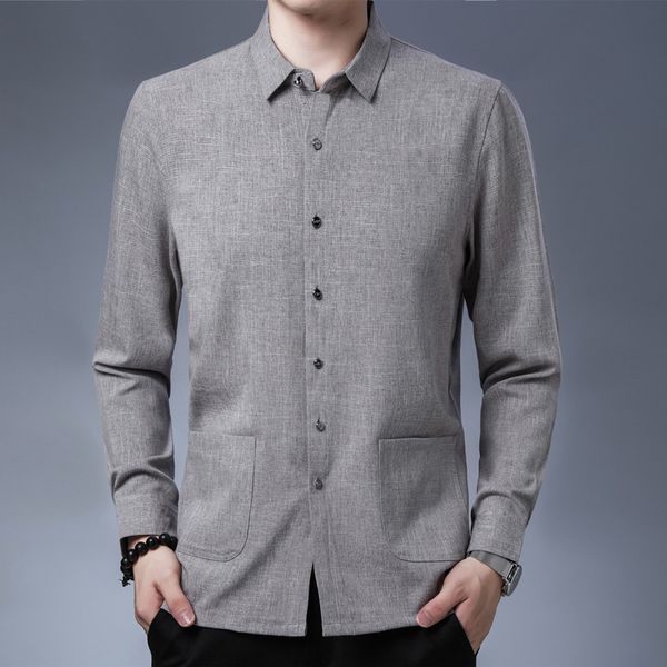 men's long sleeve spring autumn new business leisure trend loose solid color shirt middle aged father's top, White;black
men's long sleeve spring autumn new business leisure trend loose solid color shirt middle aged father's top, White;black