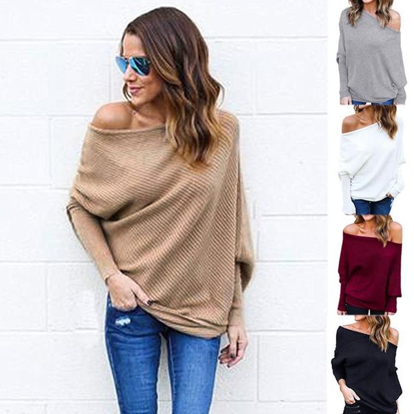 women's one shoulder knit jumper long sleeve pullover batwing baggy sweater1, White;black
women's one shoulder knit jumper long sleeve pullover batwing baggy sweater1, White;black
