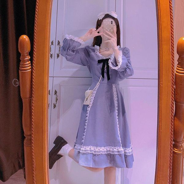 bule lolita dress women eleagnt bow lace patchwrok sweet dress female puff sleeve knee length korean style chic, Black;gray
bule lolita dress women eleagnt bow lace patchwrok sweet dress female puff sleeve knee length korean style chic, Black;gray