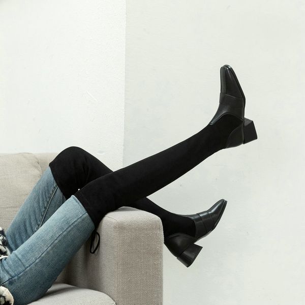 2021 new over the knee women sewing square toe pu flock stretch long boots autumn winter lace up ladies shoes size 34-43 p03h, Black
2021 new over the knee women sewing square toe pu flock stretch long boots autumn winter lace up ladies shoes size 34-43 p03h, Black