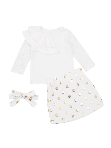 new 3pcs baby girls fall clothes floral lace long sleeve ruffle + mini skirt + headband set, White 
new 3pcs baby girls fall clothes floral lace long sleeve ruffle + mini skirt + headband set, White