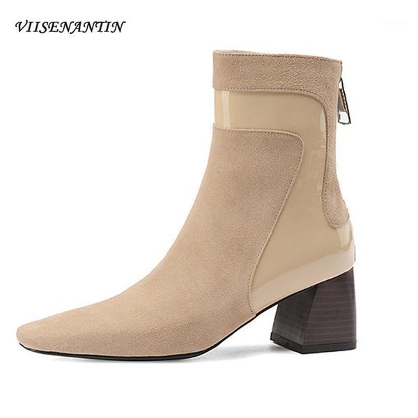 suede autumn and winter fashion new rear zipper square toe high thick heel short boots color block beige desiger shoes for women1, Black
suede autumn and winter fashion new rear zipper square toe high thick heel short boots color block beige desiger shoes for women1, Black