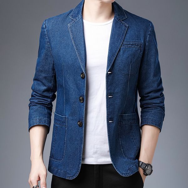 2021 new 100% cotton washed denim male blazer thin adjustment blue brazer black suit classic jacket engraved khi8, White;black
2021 new 100% cotton washed denim male blazer thin adjustment blue brazer black suit classic jacket engraved khi8, White;black