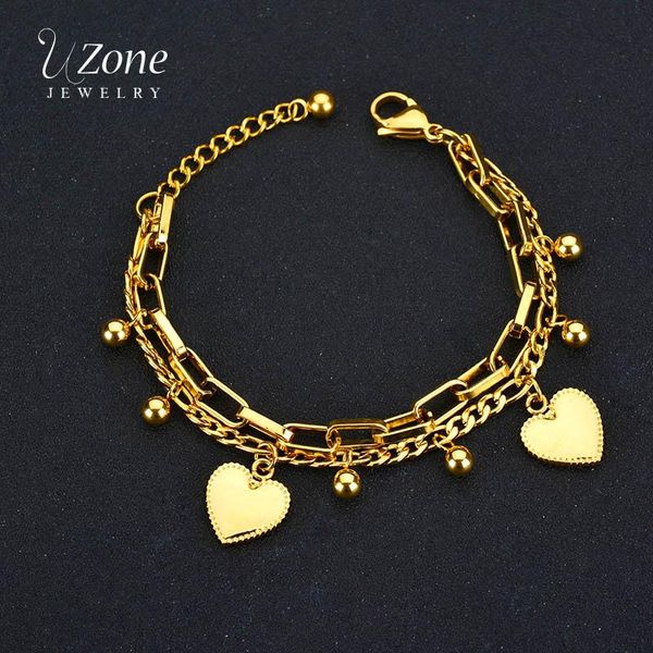 uzone stainless steel double layer bead heart bracelets & bangles charm link bracelets for women love gold chain jewelry, Black
uzone stainless steel double layer bead heart bracelets & bangles charm link bracelets for women love gold chain jewelry, Black