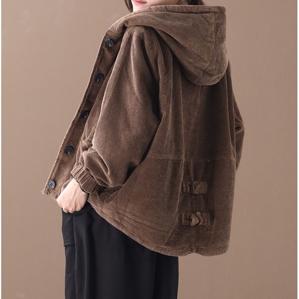corduroy women jacket autumn winter hooded single breasted solid color pockets loose women coat yoyikamomo 201109, Black;brown
corduroy women jacket autumn winter hooded single breasted solid color pockets loose women coat yoyikamomo 201109, Black;brown