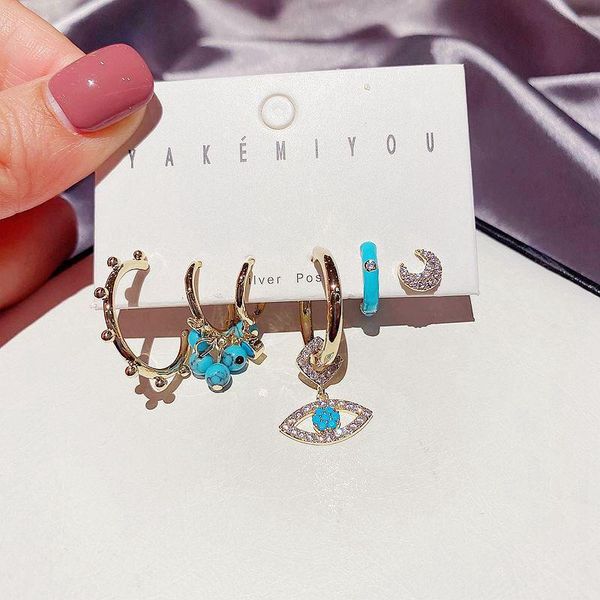 migga 6pcs trendy cubic zirconia evil eye moon natural stone dangle earrings set women statement jewelry, Silver 
migga 6pcs trendy cubic zirconia evil eye moon natural stone dangle earrings set women statement jewelry, Silver