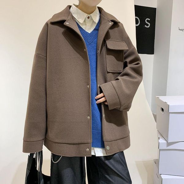 autumn short woolen coat men's fashion solid color retro casual woolen jacket men streetwear loose korean style coat mens, Black
autumn short woolen coat men's fashion solid color retro casual woolen jacket men streetwear loose korean style coat mens, Black