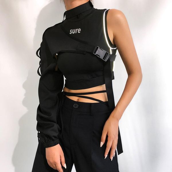 new reflective one shoulder harajuku punk long sleeve t-shirt women irregular cargo t shirts female slim clothing, White
new reflective one shoulder harajuku punk long sleeve t-shirt women irregular cargo t shirts female slim clothing, White