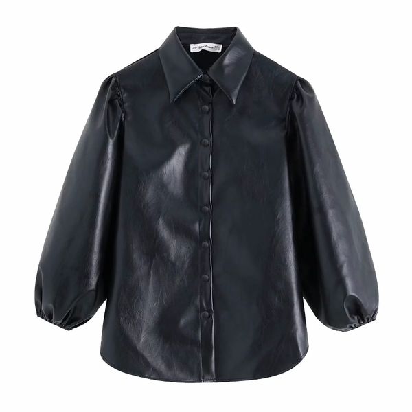 women vintage pu leather lantern sleeve black blouses shirts women chi single breasted casual blusas retro chemise ls4177 y200103, White
women vintage pu leather lantern sleeve black blouses shirts women chi single breasted casual blusas retro chemise ls4177 y200103, White