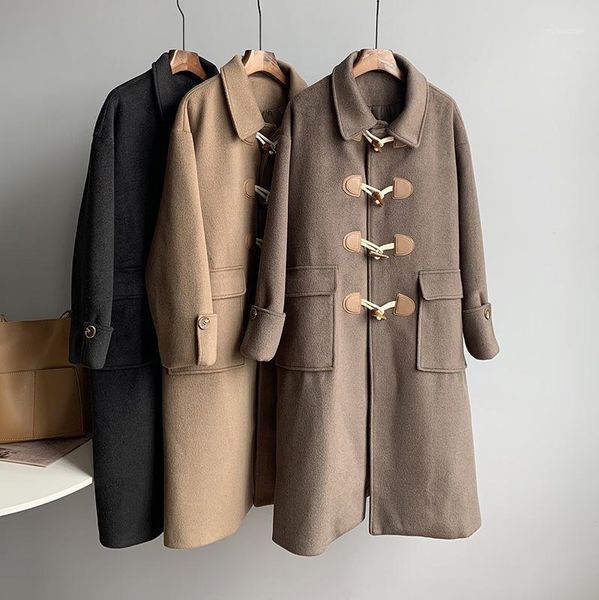 2020 winter retro solid color horn buckle hong kong style female woolen mid-length coat british style loose1, Black
2020 winter retro solid color horn buckle hong kong style female woolen mid-length coat british style loose1, Black