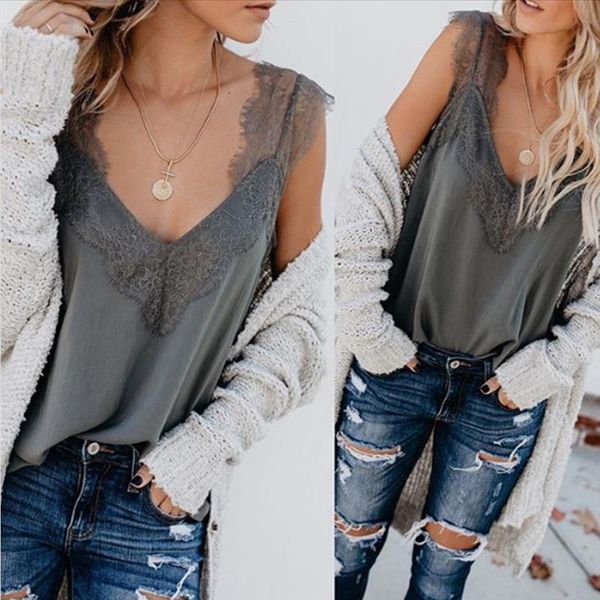 women tank loose fit lace casual plain sleeveless camisole vest summer v neck fashion tank, White
women tank loose fit lace casual plain sleeveless camisole vest summer v neck fashion tank, White