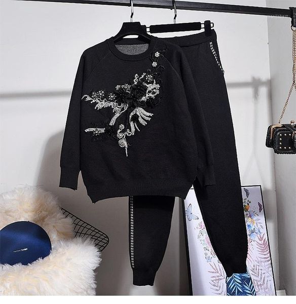 embroidery flower knitted tracksuit loose sleeve sweater + long pencil pants women two piece outfits black knit suit1, White
embroidery flower knitted tracksuit loose sleeve sweater + long pencil pants women two piece outfits black knit suit1, White
