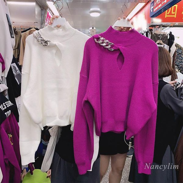hollow chain sweater women 2020 autumn and winter elegant turtleneck loose long sleeve pullover all-matching knit short, White;black
hollow chain sweater women 2020 autumn and winter elegant turtleneck loose long sleeve pullover all-matching knit short, White;black