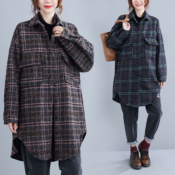 2020 new autumn and winter large jacket women's loose fashion medium length plaid thickened woolen coat, Black
2020 new autumn and winter large jacket women's loose fashion medium length plaid thickened woolen coat, Black