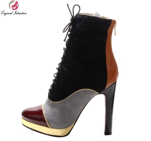boots original intention elegant women ankle fashion patchwork round toe spike heels shoes woman plus size, Black
boots original intention elegant women ankle fashion patchwork round toe spike heels shoes woman plus size, Black