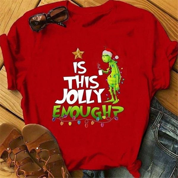 is this jolly enough letter print christmas t shirt for women cute grinch face graphic tshirts casual harajuku ladies t shirt, White
is this jolly enough letter print christmas t shirt for women cute grinch face graphic tshirts casual harajuku ladies t shirt, White