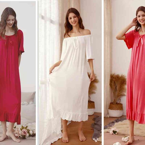 super soft women nightgown summer red white short-sleeved modal cotton loose long gown princess sleepshirts sleeping skirt, Black;red
super soft women nightgown summer red white short-sleeved modal cotton loose long gown princess sleepshirts sleeping skirt, Black;red