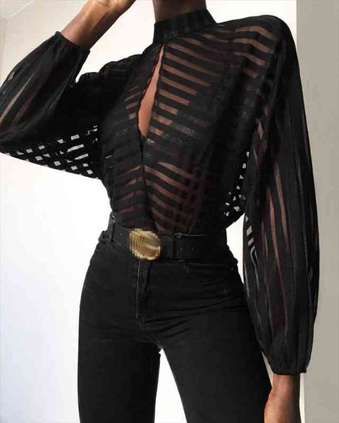 arrival women gauze mesh net blouse sheer long sleeve ladies striped shirt black front hollow, White
arrival women gauze mesh net blouse sheer long sleeve ladies striped shirt black front hollow, White