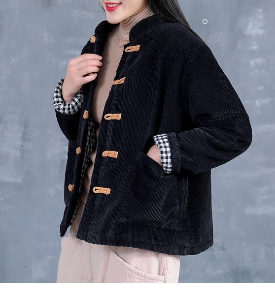 women's wool & blends lamtrip vintage casual handmade buttons corduroy coat women outwear, Black
women's wool & blends lamtrip vintage casual handmade buttons corduroy coat women outwear, Black