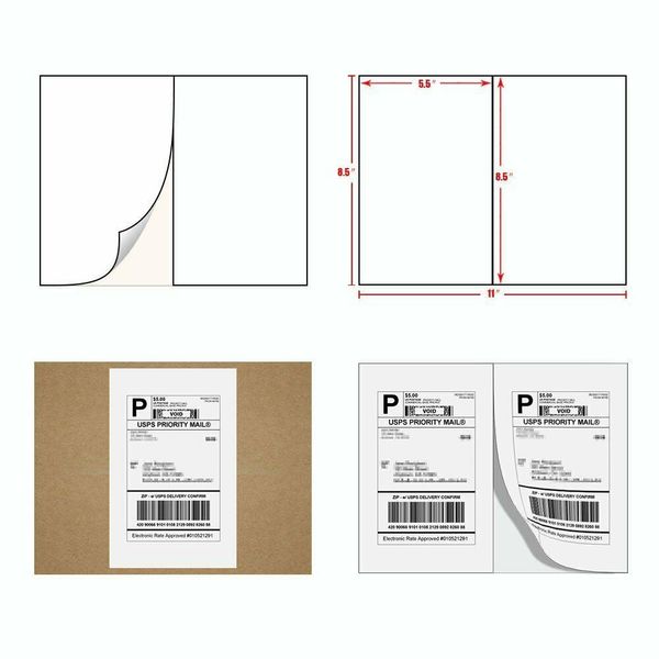 1000 Half Sheet Shipping Labels 8.5x5.5 Self Adhesive