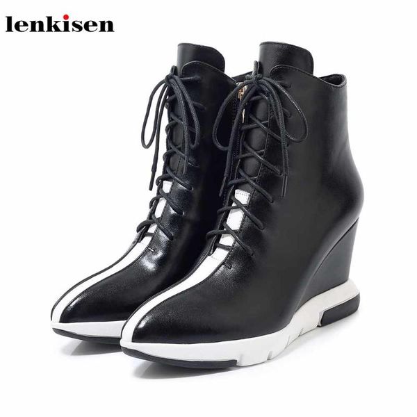boots lenkisen genuine leather fashion streetwear high heels pointed toe wedges mixed colors winter women lace up ankle l77, Black
boots lenkisen genuine leather fashion streetwear high heels pointed toe wedges mixed colors winter women lace up ankle l77, Black