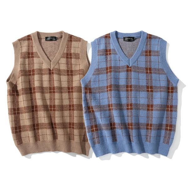 vintage plaid knitted sweater men cotton v neck sleeveless sweaters 2020 japan and korean clothes brown knit vest jumpers, White;black
vintage plaid knitted sweater men cotton v neck sleeveless sweaters 2020 japan and korean clothes brown knit vest jumpers, White;black