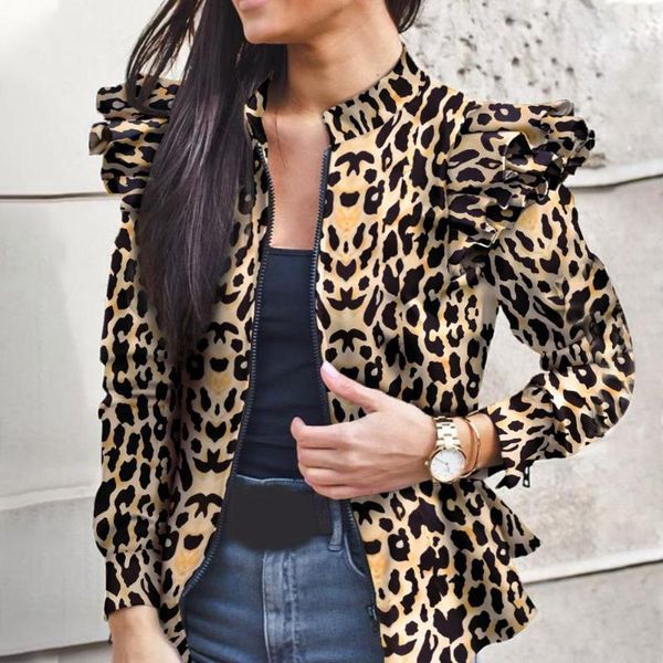 autumn women jacket stand collar ruffle shoulder zip up coat leopard print outerwear fashion slim fit jacket 2021 ladies coat1, Black;brown
autumn women jacket stand collar ruffle shoulder zip up coat leopard print outerwear fashion slim fit jacket 2021 ladies coat1, Black;brown