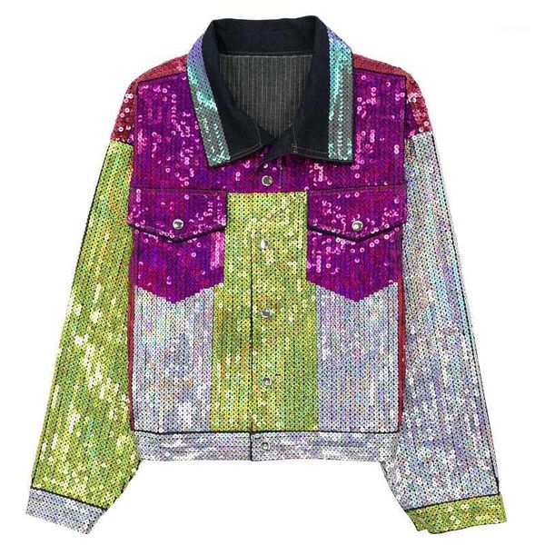 women's jackets perhaps u women sequined denim jacket turn down collar button pocket long sleeves loose hip hop print patchwork c05011, Black;brown
women's jackets perhaps u women sequined denim jacket turn down collar button pocket long sleeves loose hip hop print patchwork c05011, Black;brown