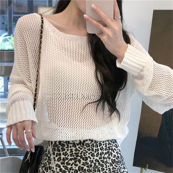women's sweaters autumn o neck knitted transparent mesh sweater hollow out see-through knitting loose oversized, White;black
women's sweaters autumn o neck knitted transparent mesh sweater hollow out see-through knitting loose oversized, White;black
